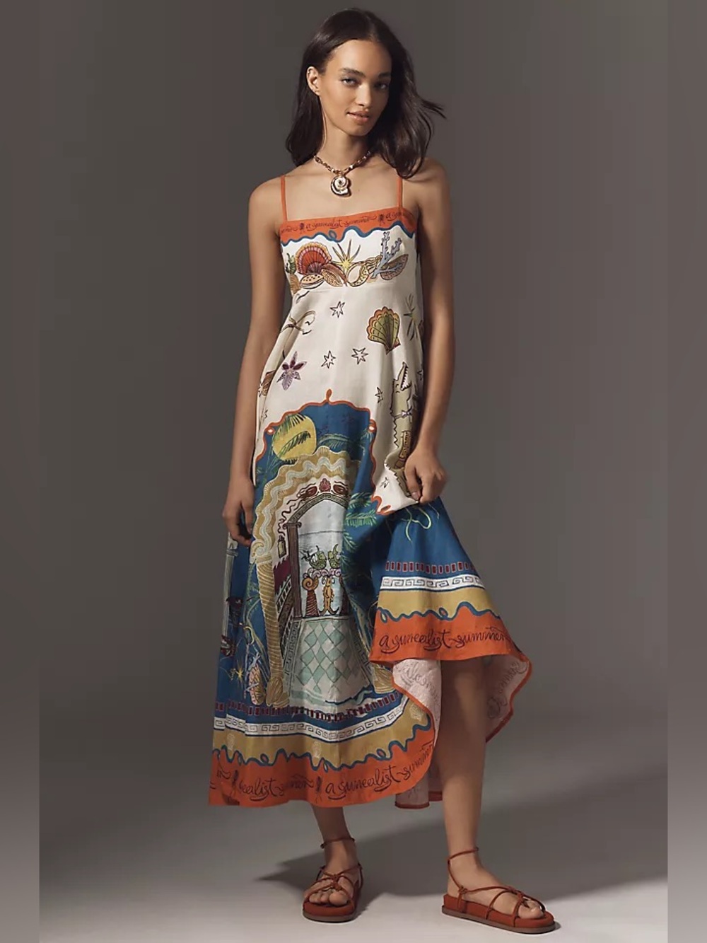 ALÉMAIS Surrealist Summer Sleeveless Linen Midi Sundress